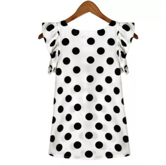 White Chiffon Polka Dot Flutter Sleeve Top S-XXL - Picture 4 of 4
